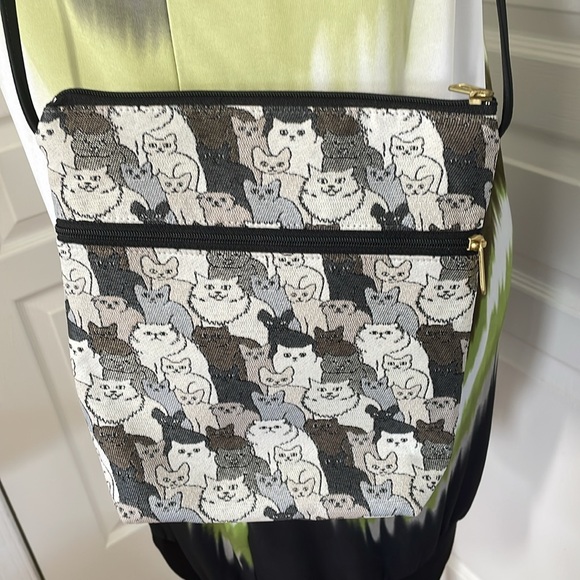 DannyK Cat Purse Gray Black Multiple Pockets Lightweight Shoulder Hand Bag USA - Picture 1 of 17